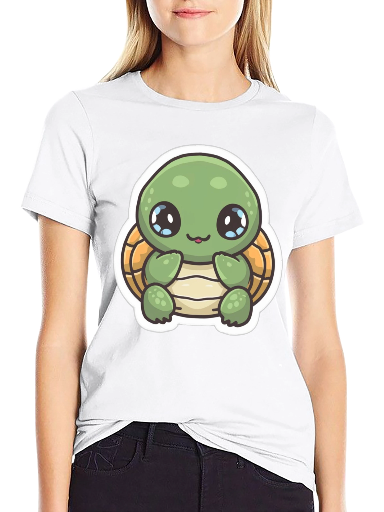 Cute Turtle Graphic T-Shirt - Black Cotton Blend