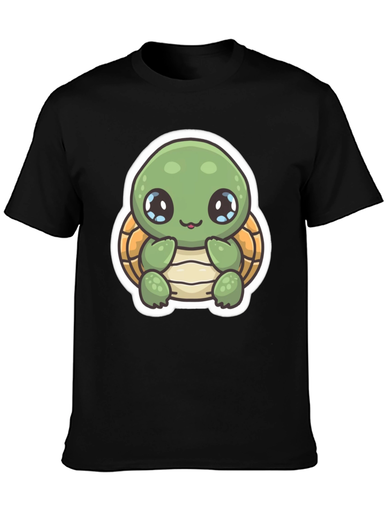 Cute Turtle Graphic T-Shirt - Black Cotton Blend