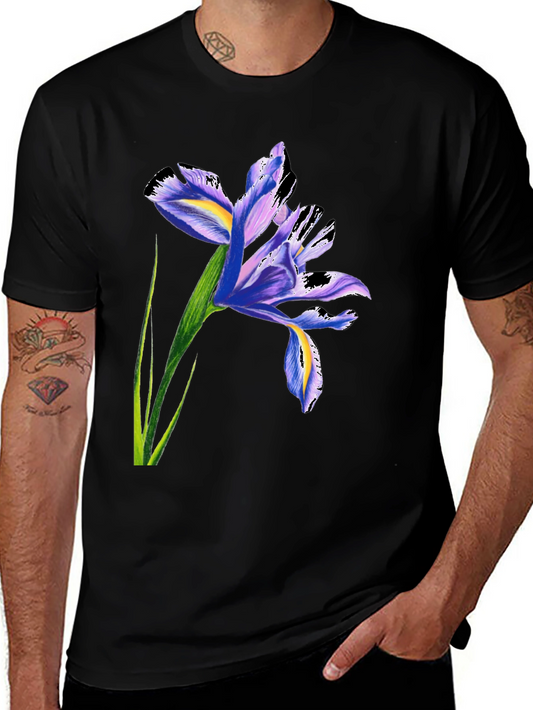 Floral Iris Graphic Tee - Stylish Mens Black T-Shirt