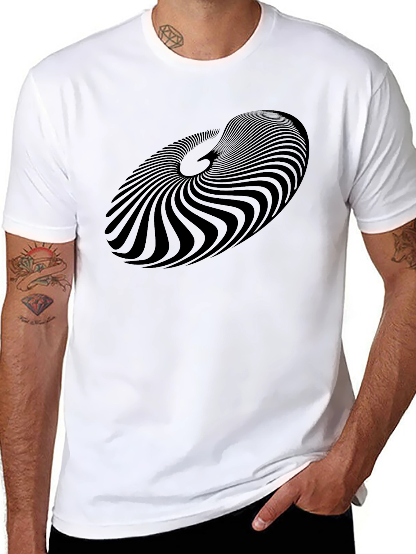Abstract Spiral Graphic Black T-Shirt