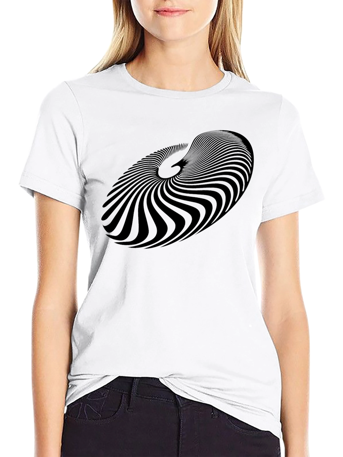 Abstract Spiral Graphic Black T-Shirt