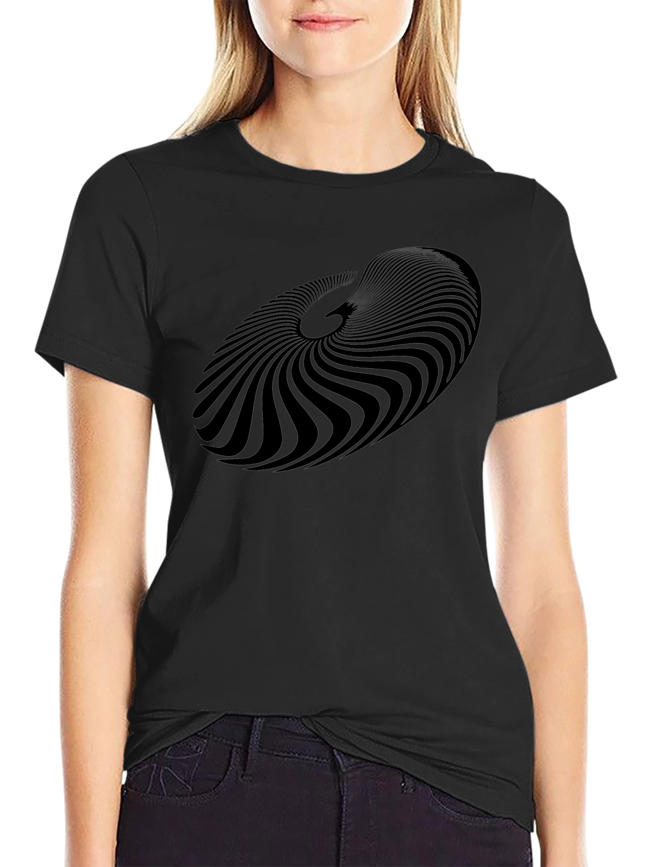 Abstract Spiral Graphic Black T-Shirt