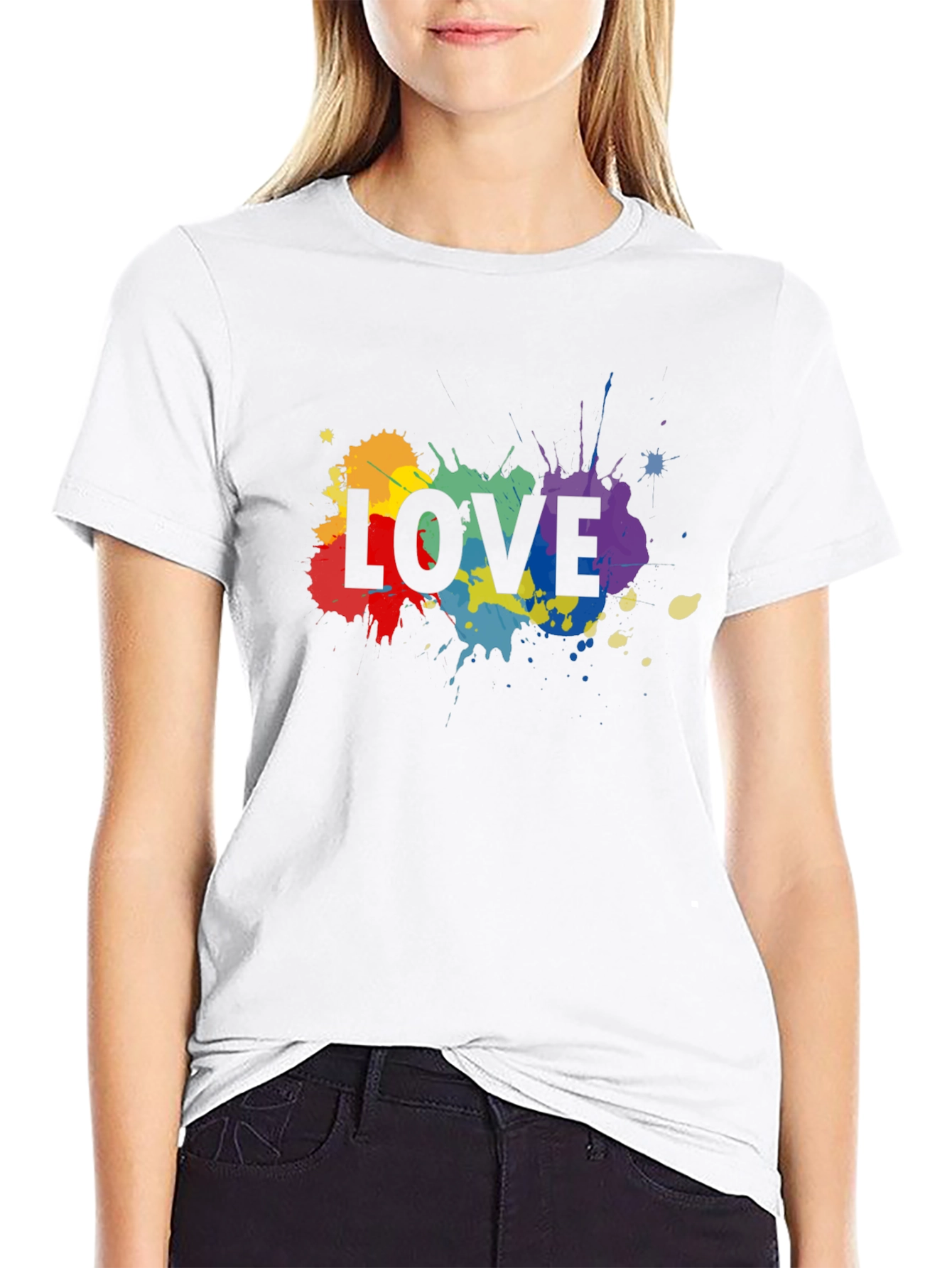 Love Splatter Print Crew Neck T-Shirt