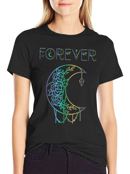 Forever Moon Floral Graphic Black T-Shirt
