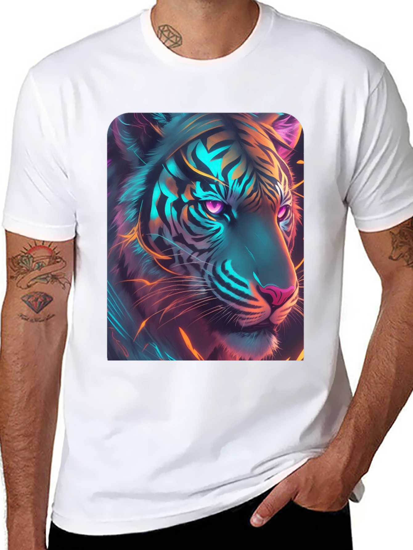 Neon Tiger Graphic T-Shirt - Cool Animal Tee