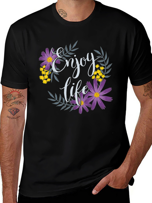 Enjoy Life Floral Graphic T-Shirt - Black