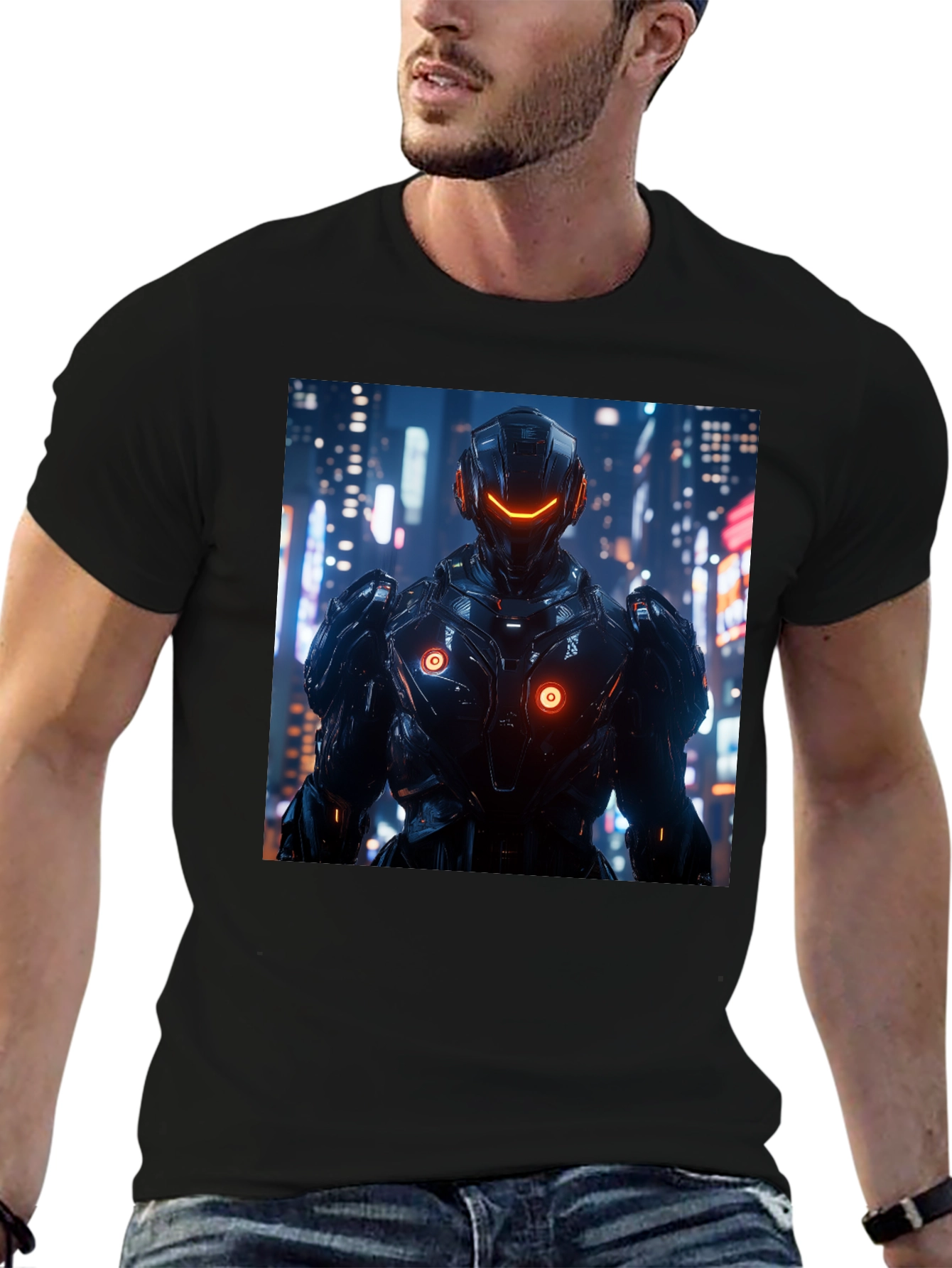 Cyberpunk Warrior Graphic Tee - Premium Black T-Shirt