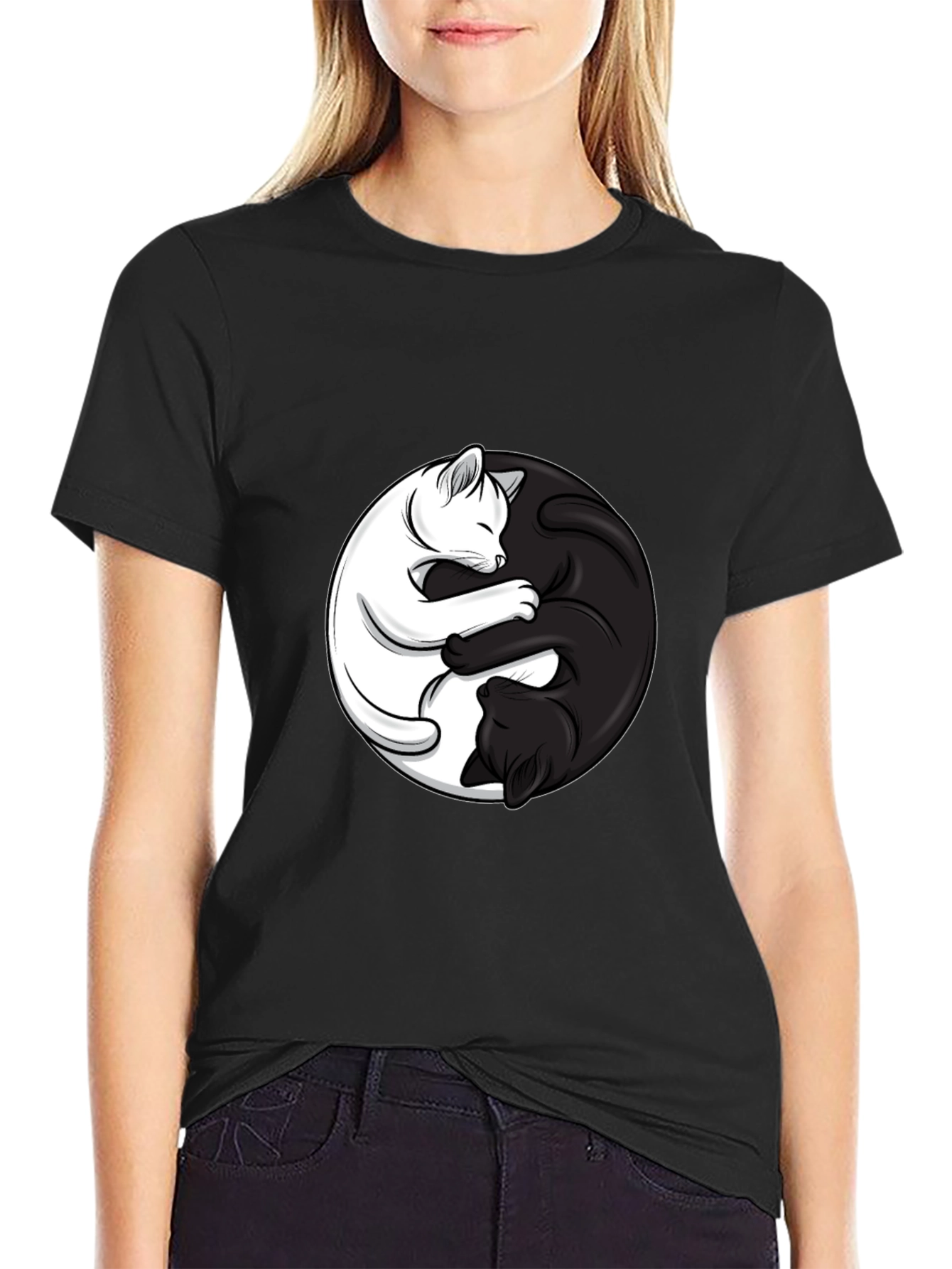 Yin Yang Cats Black T-Shirt