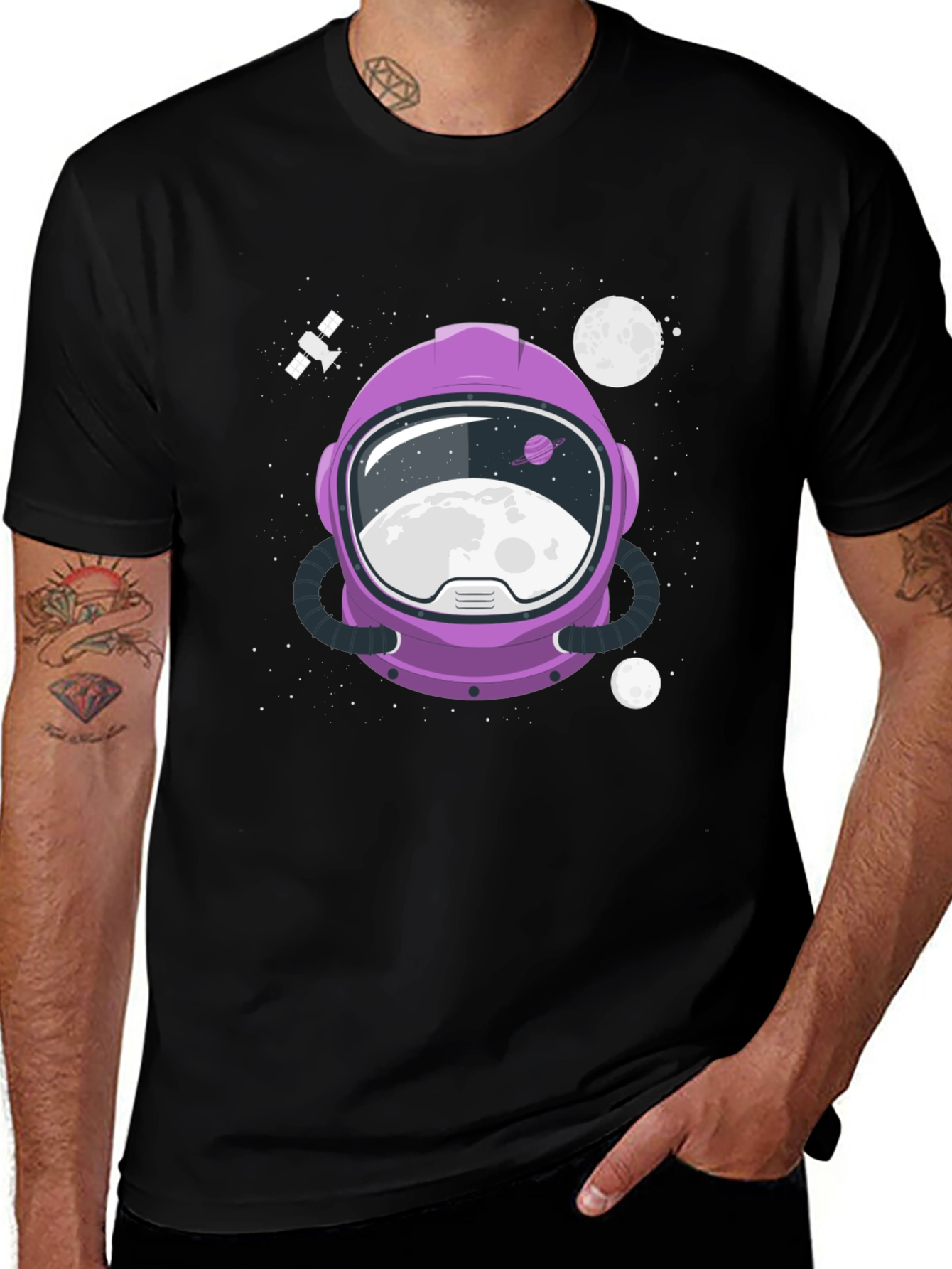 Astronaut Helmet Graphic Tee - Space Exploration Shirt