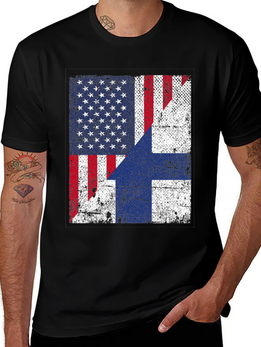 USA Finland Flag Graphic Print T-Shirt
