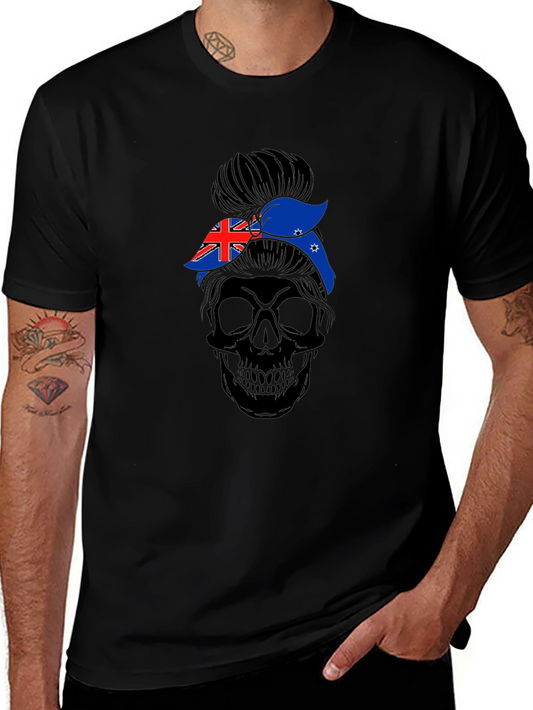 Messy Bun Skull Australia Flag T-Shirt