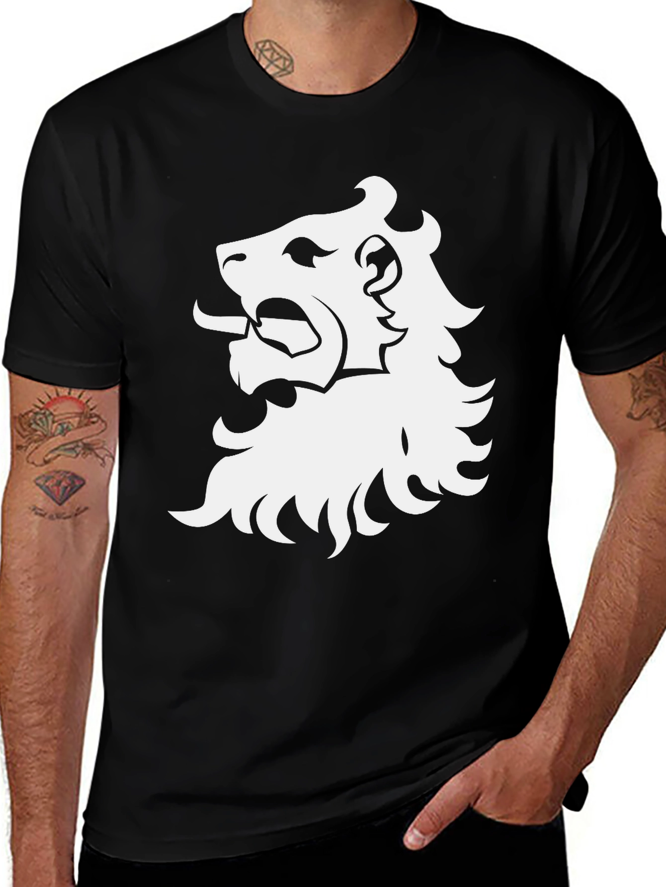 Lion Crest Graphic Tee - Black Cotton T-Shirt