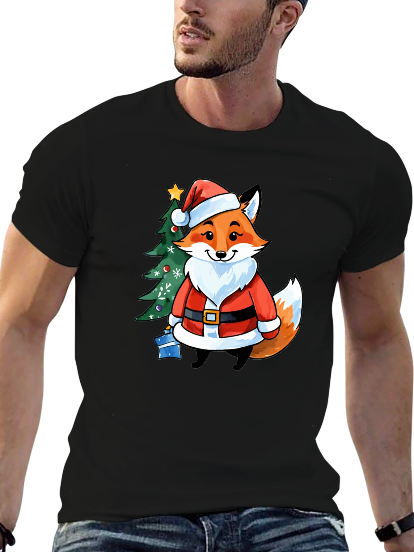 Festive Fox in Santa Suit T-Shirt