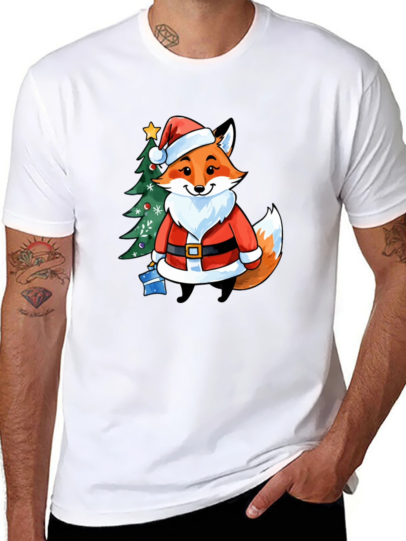 Festive Fox in Santa Suit T-Shirt