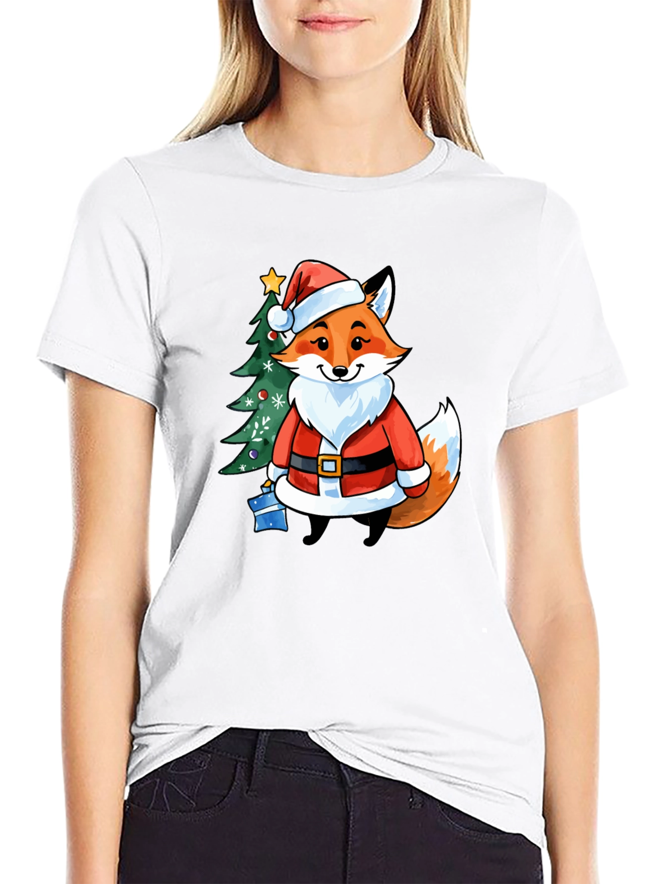 Festive Fox in Santa Suit T-Shirt