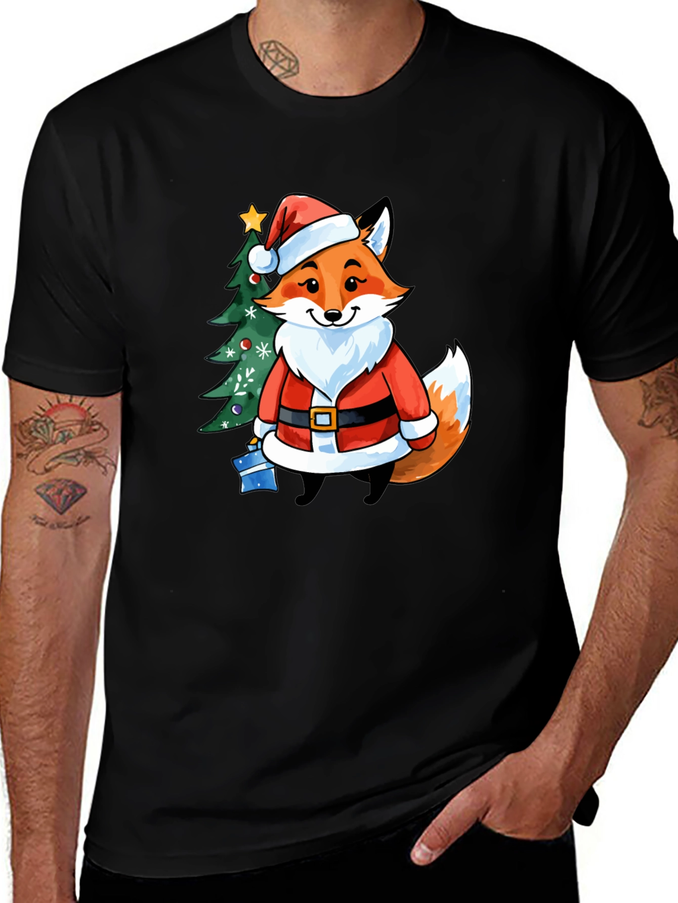 Festive Fox in Santa Suit T-Shirt
