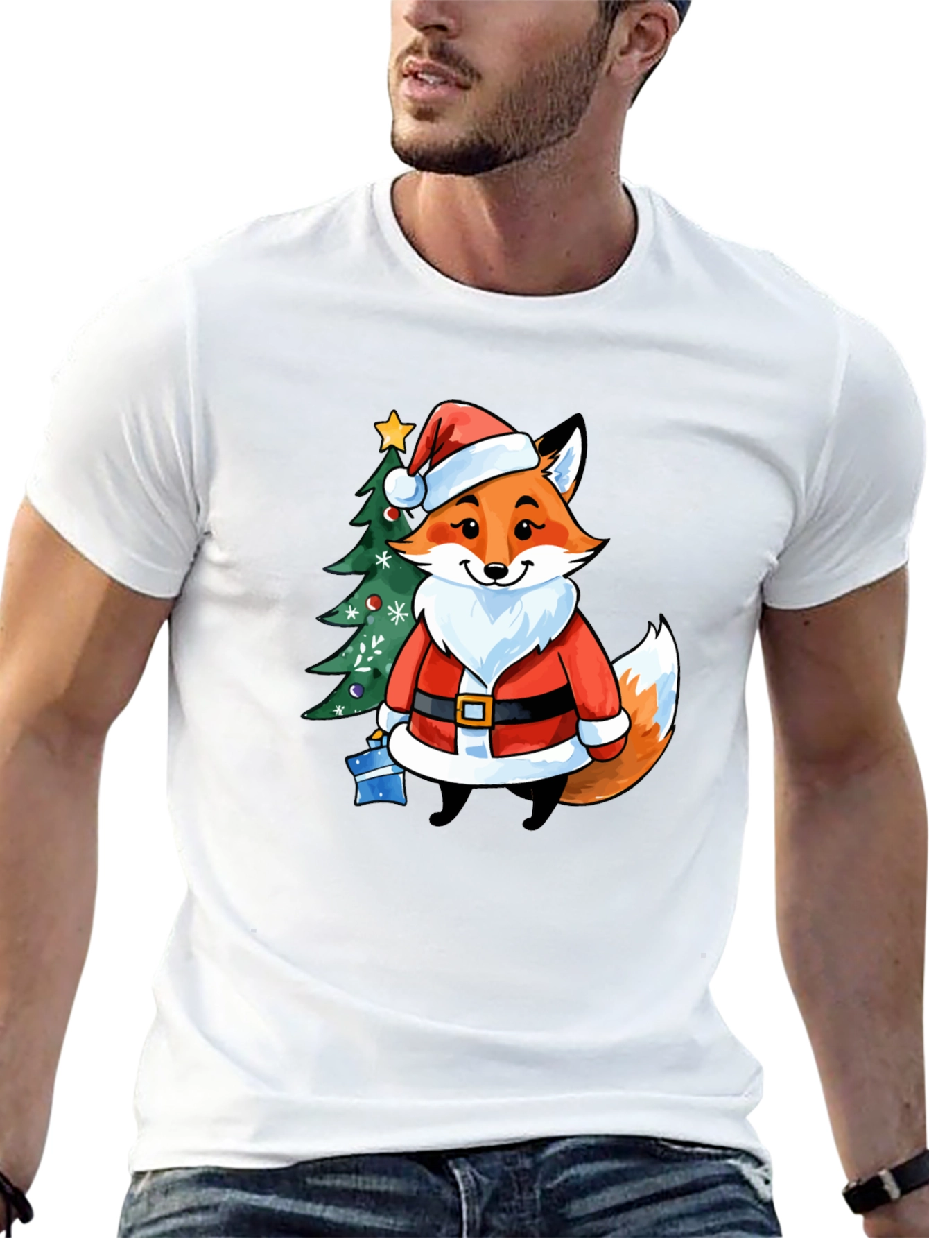 Festive Fox in Santa Suit T-Shirt