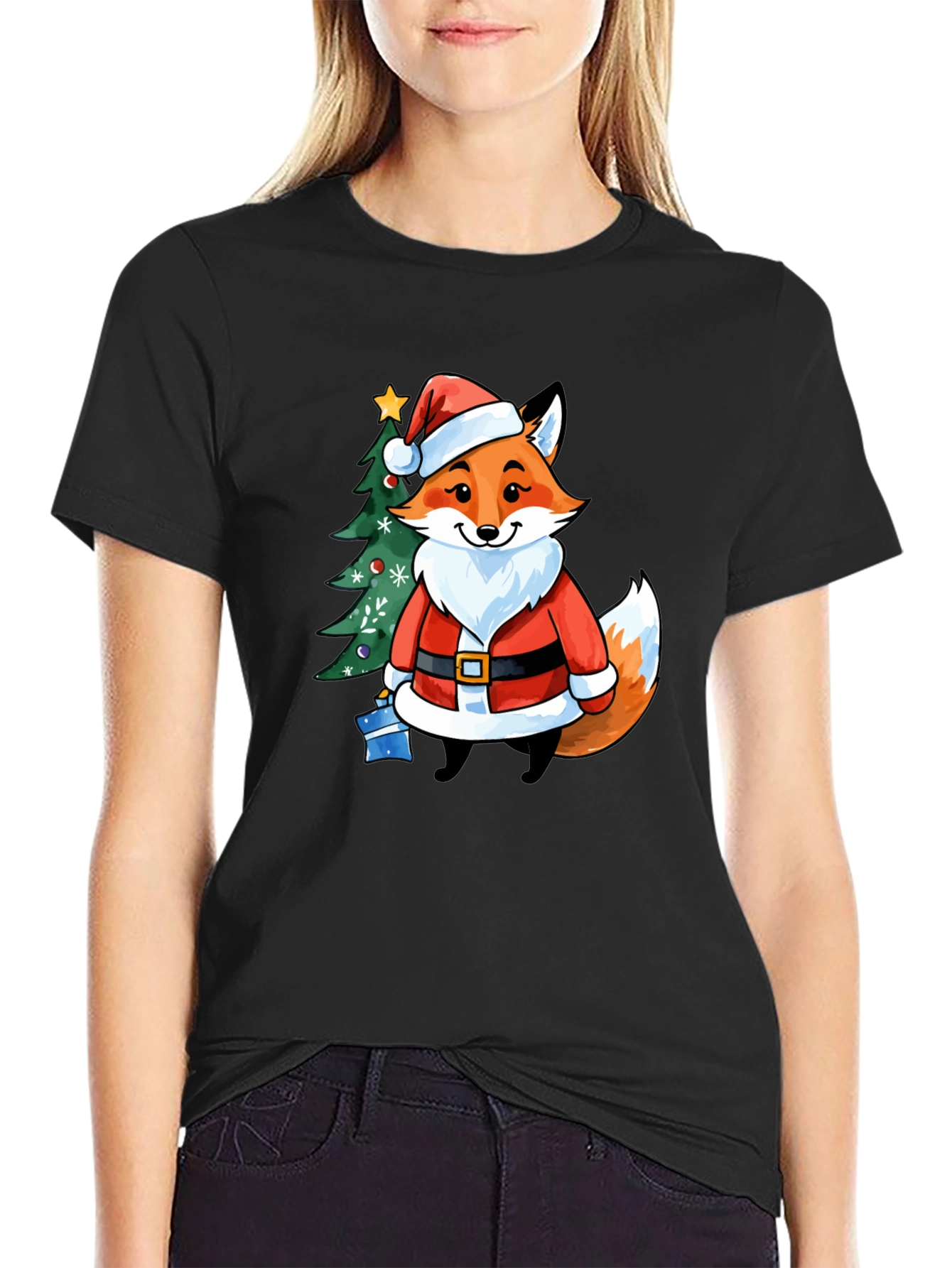 Festive Fox in Santa Suit T-Shirt