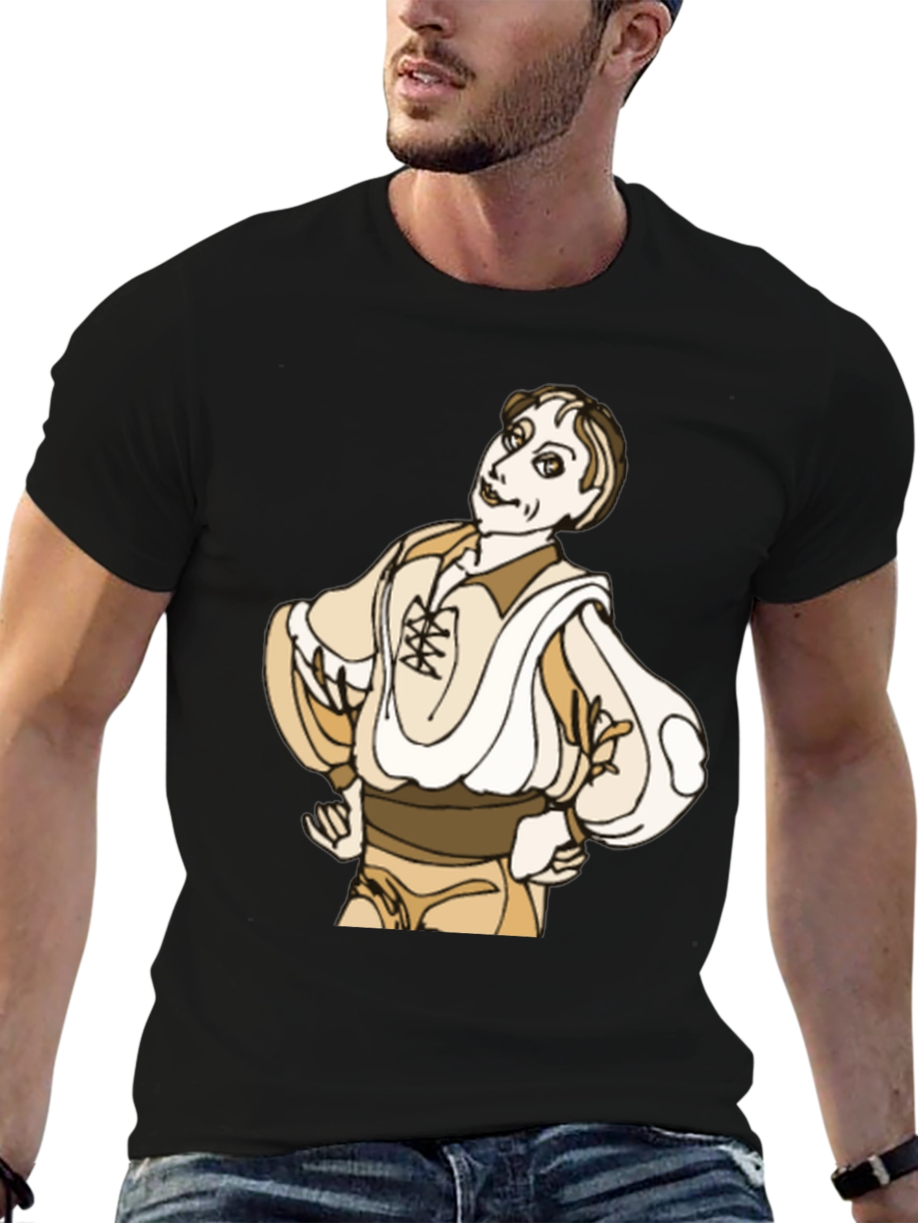 Cartoon Man Graphic Black T-Shirt