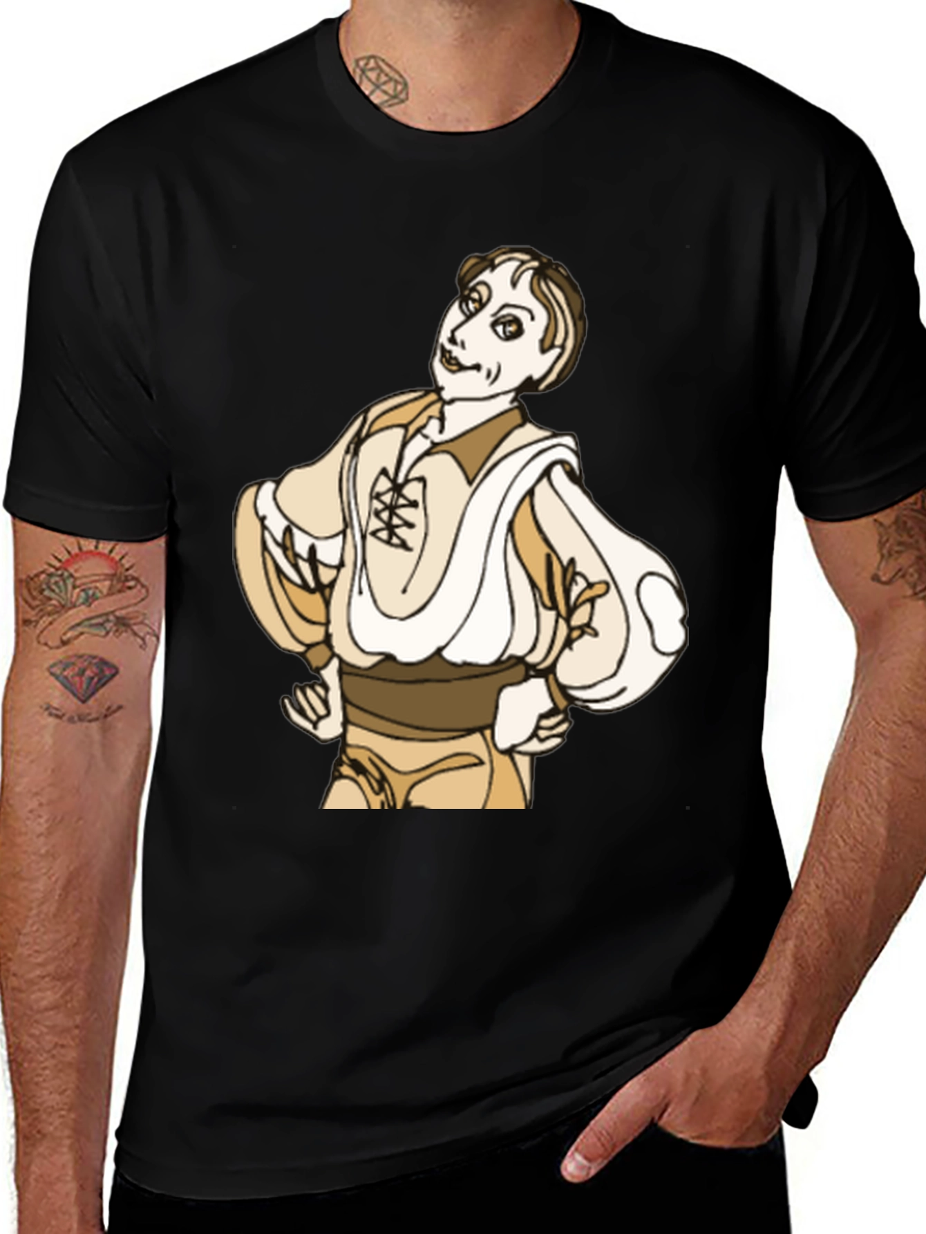 Cartoon Man Graphic Black T-Shirt