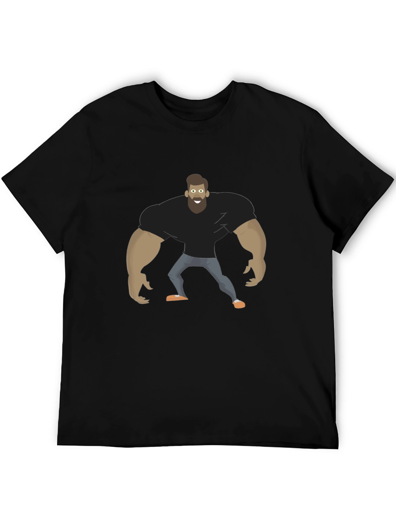 Cartoon Bodybuilder Graphic Tee - Black Cotton T-Shirt