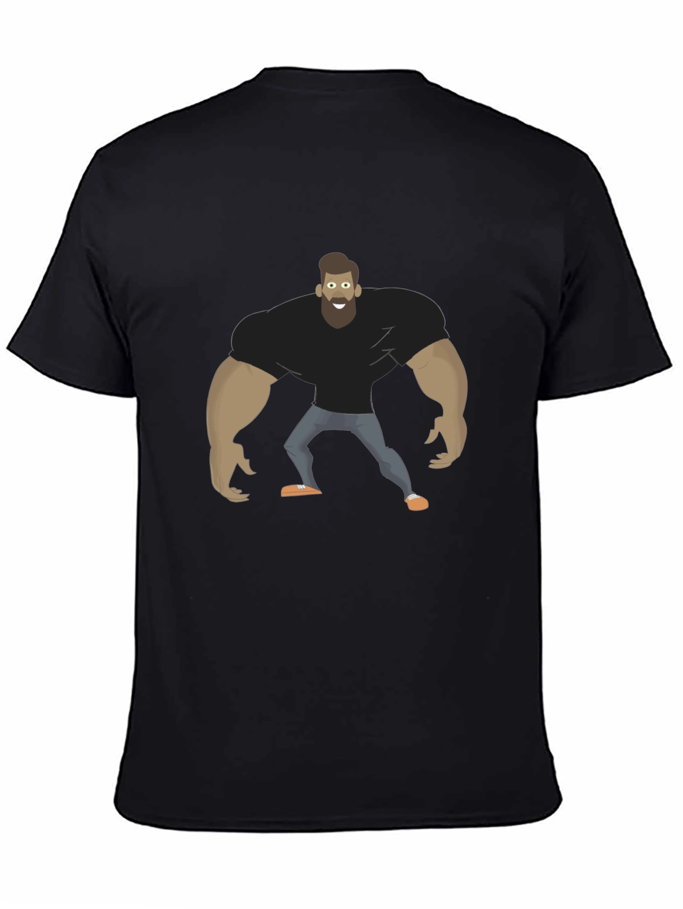 Cartoon Bodybuilder Graphic Tee - Black Cotton T-Shirt