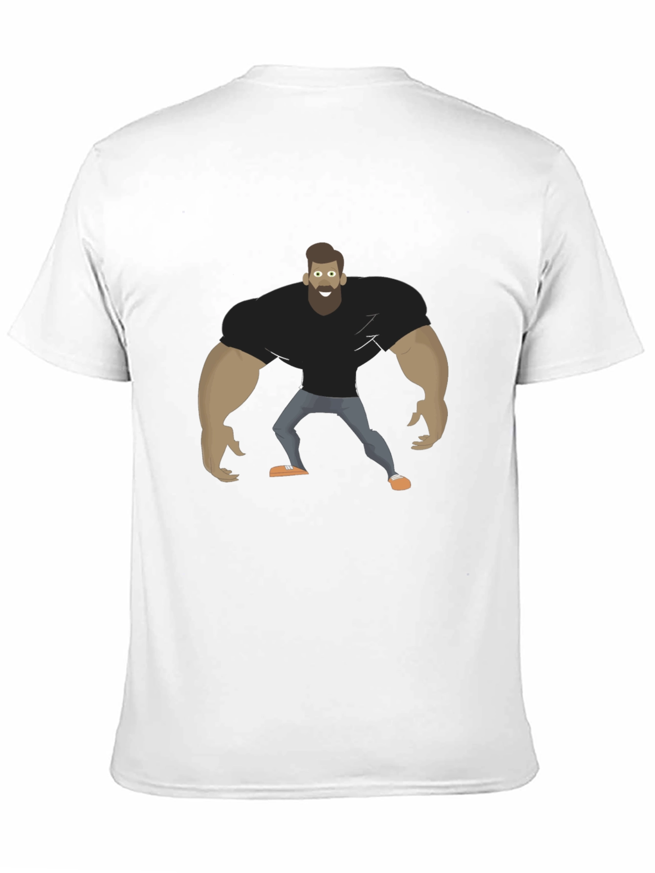 Cartoon Bodybuilder Graphic Tee - Black Cotton T-Shirt