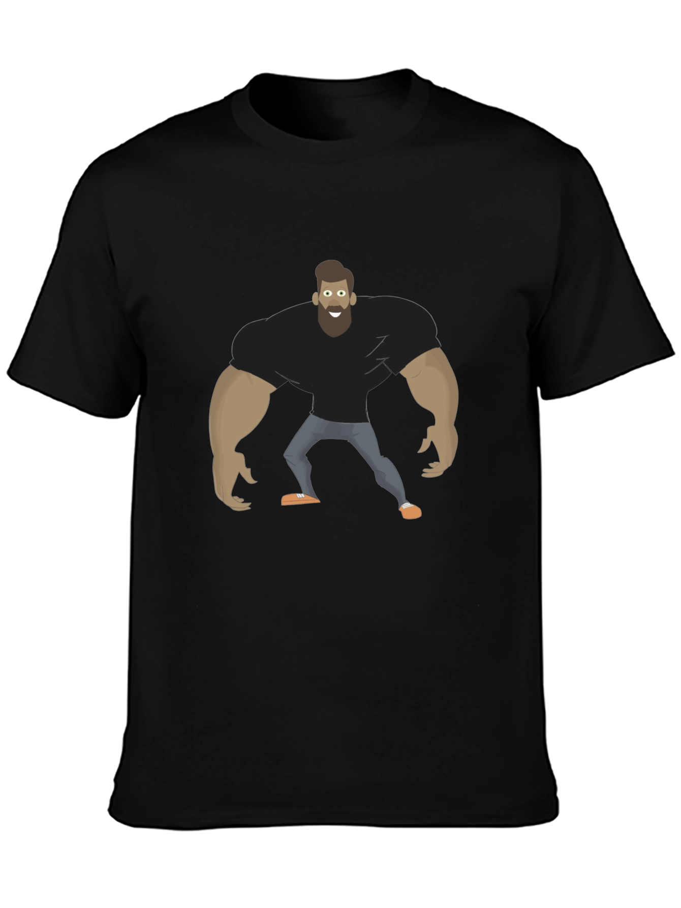 Cartoon Bodybuilder Graphic Tee - Black Cotton T-Shirt