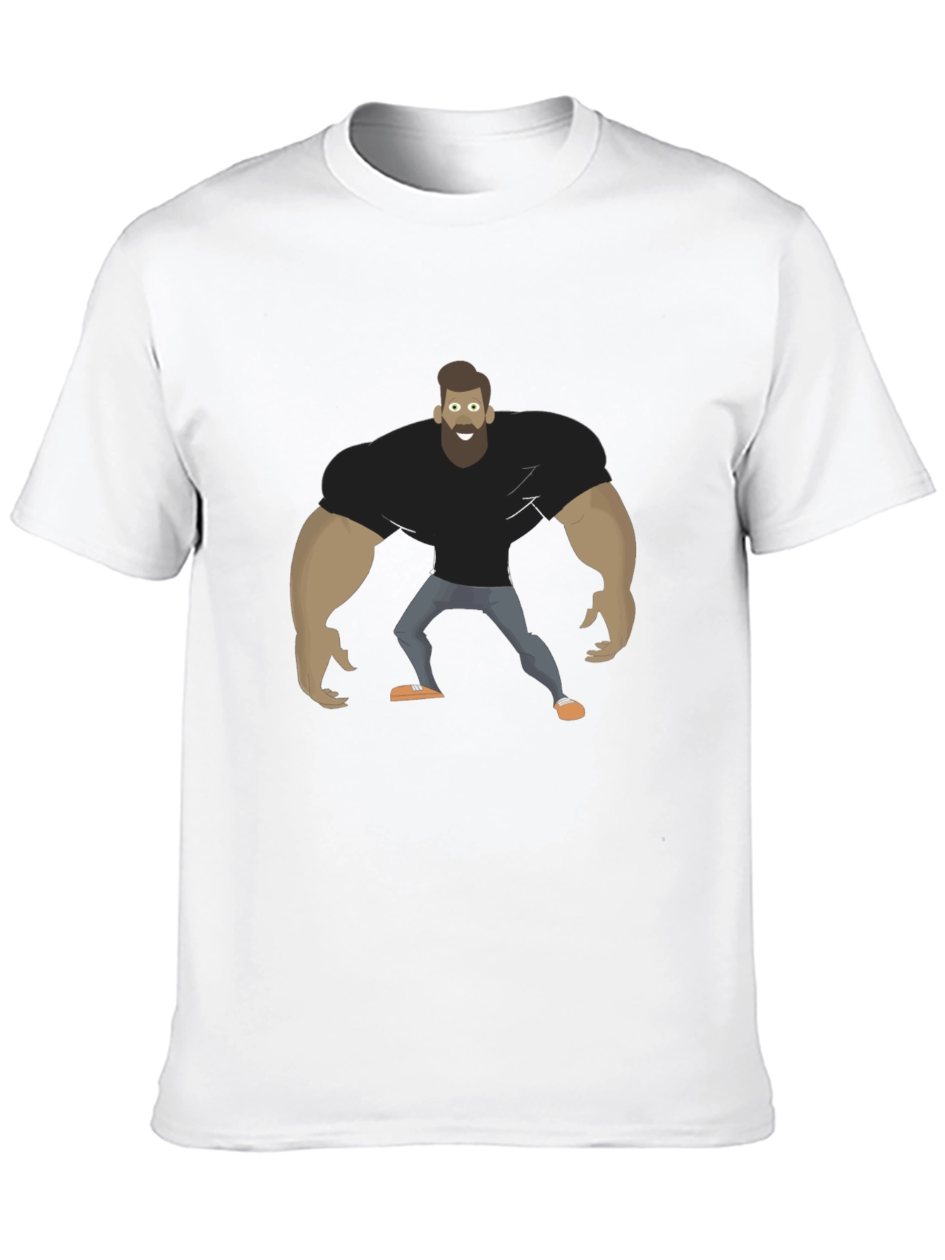 Cartoon Bodybuilder Graphic Tee - Black Cotton T-Shirt