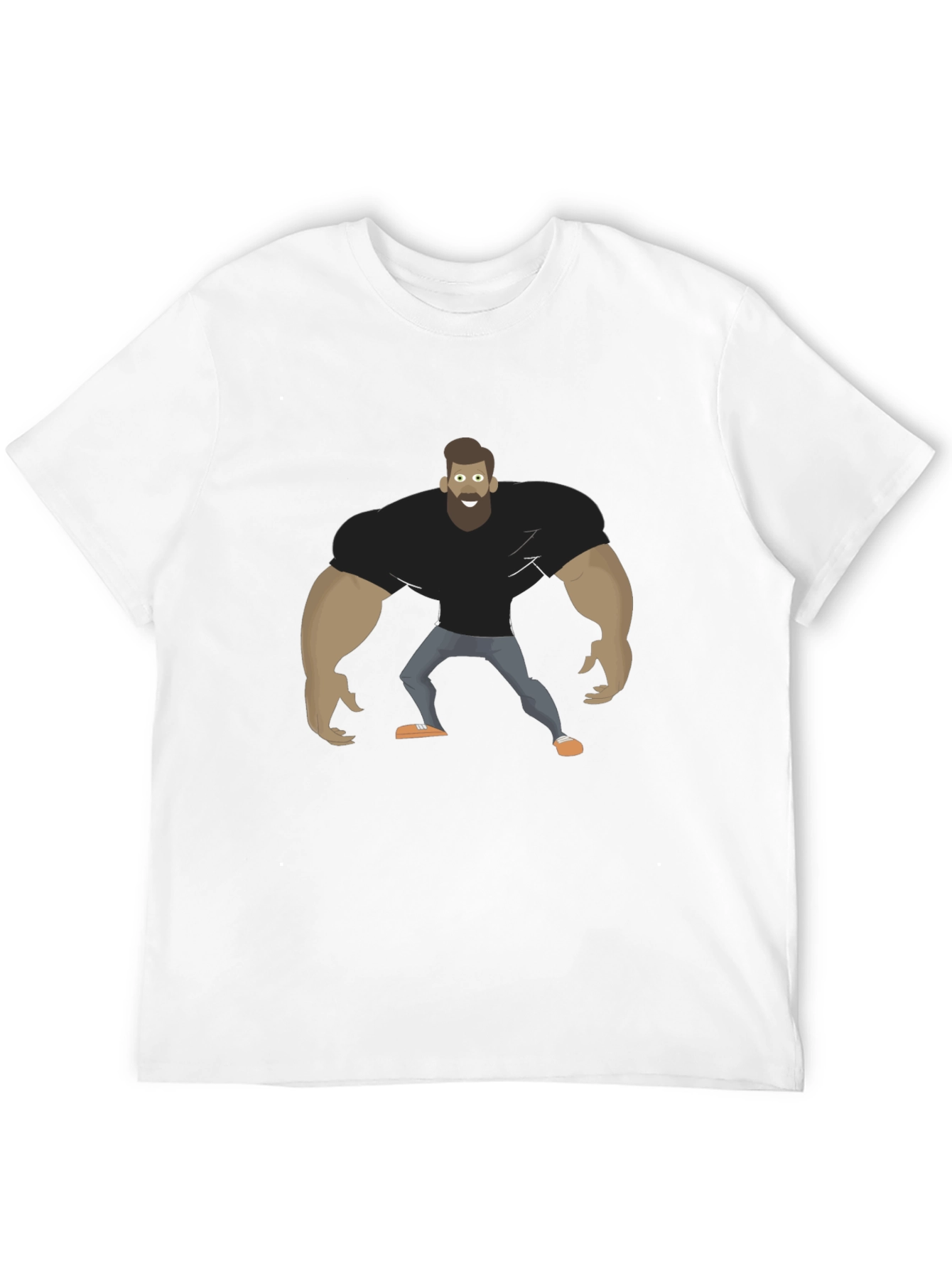 Cartoon Bodybuilder Graphic Tee - Black Cotton T-Shirt