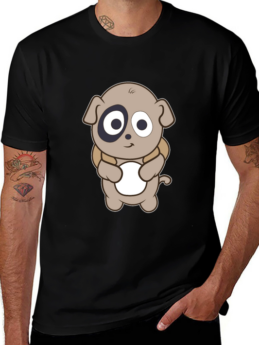 Cartoon Puppy Print Black T-Shirt