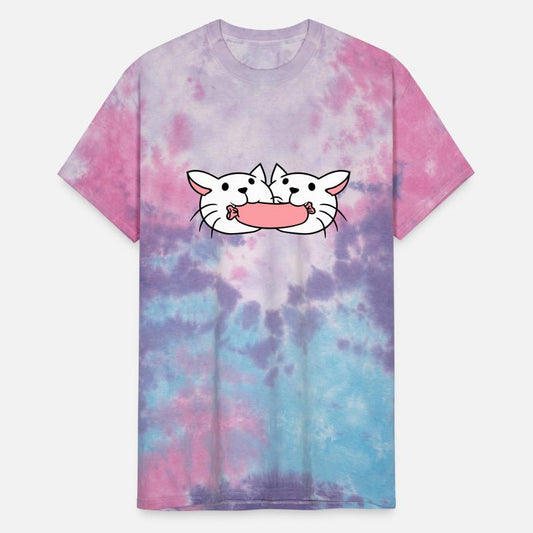 2 cats eating sausage in mouth love friends couple