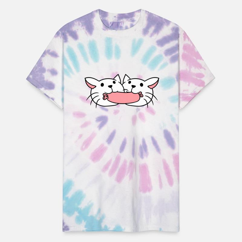 2 cats eating sausage in mouth love friends couple