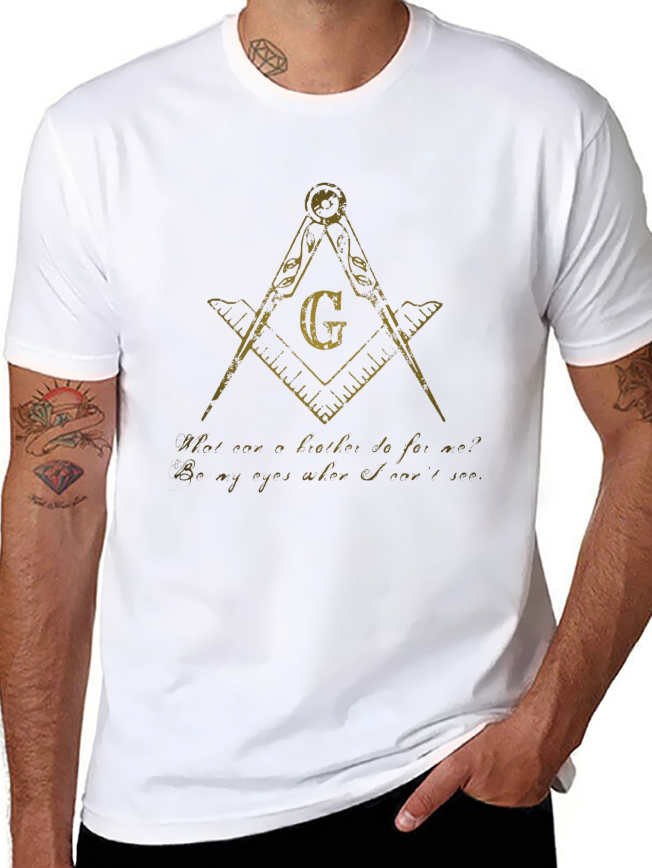 Masonic Compass & Square Mens Black T-Shirt