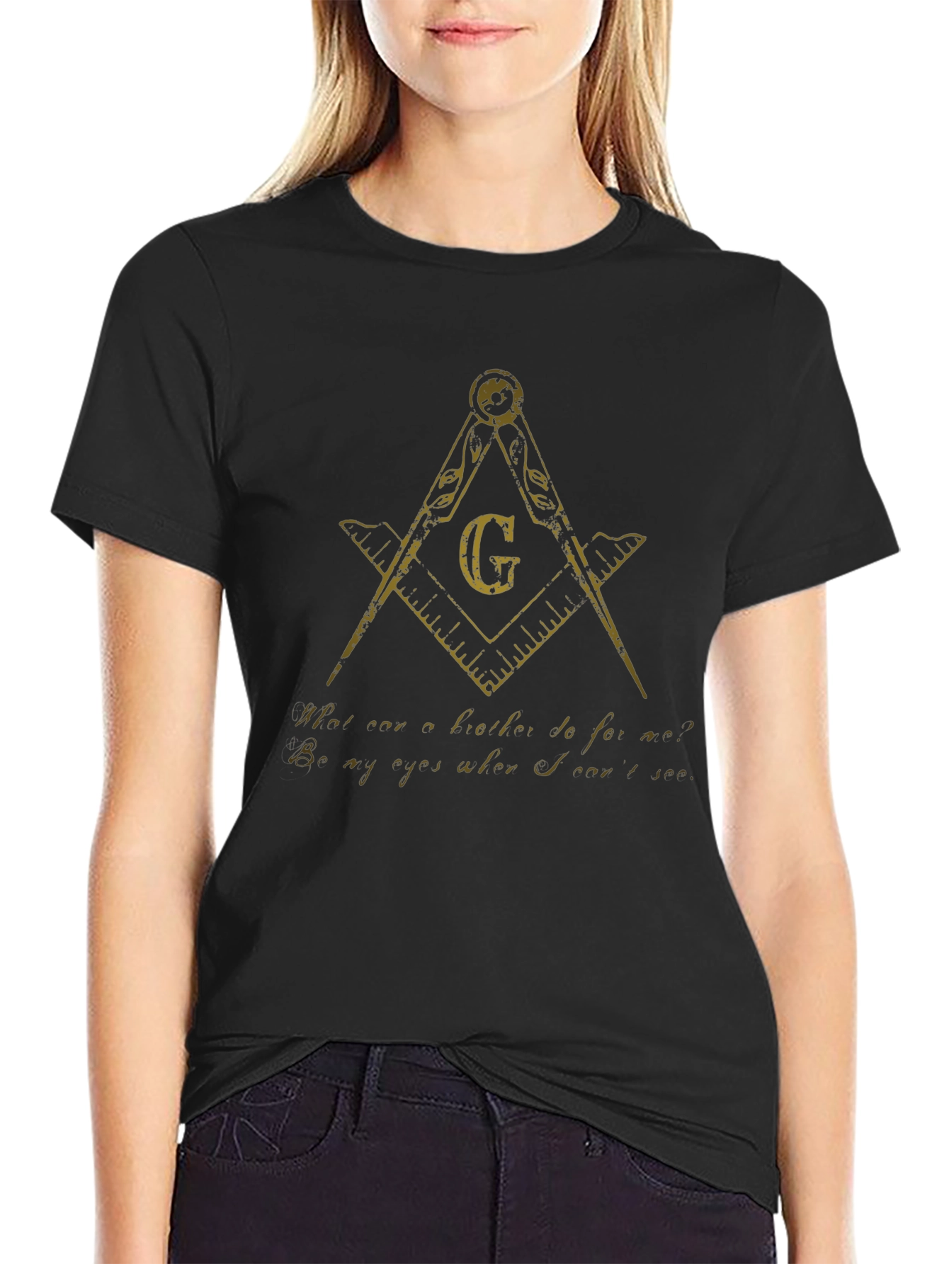 Masonic Compass & Square Mens Black T-Shirt