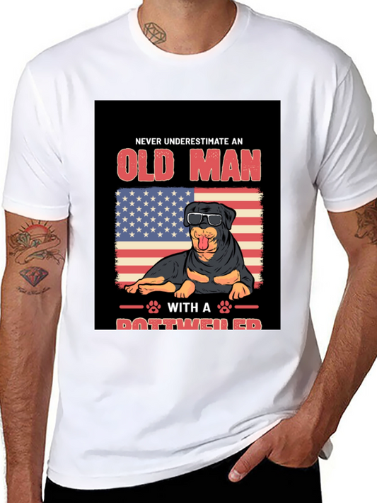 Old Man Rottweiler T-Shirt - Patriotic USA Dog Lover Tee