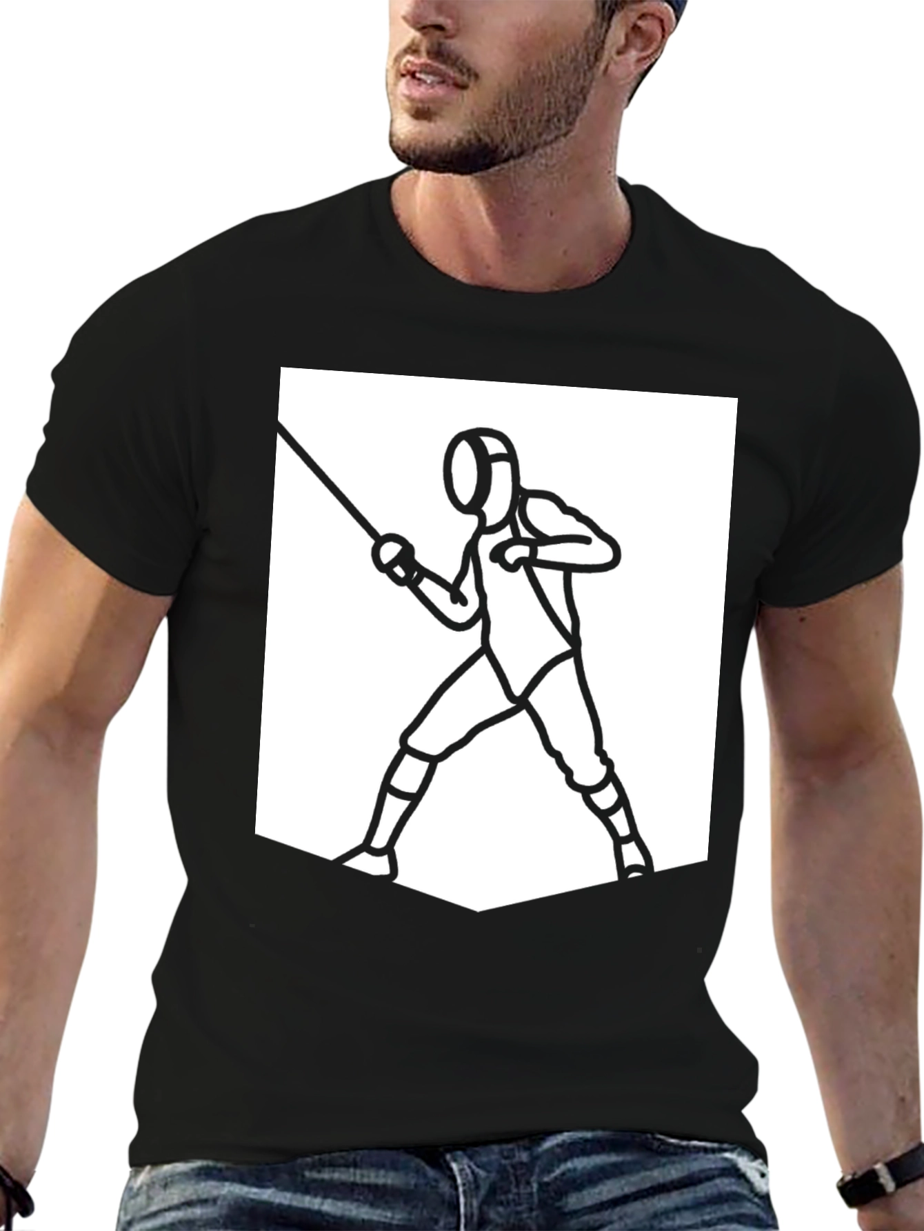 Fencing Graphic Tee - Black Sporty Casual