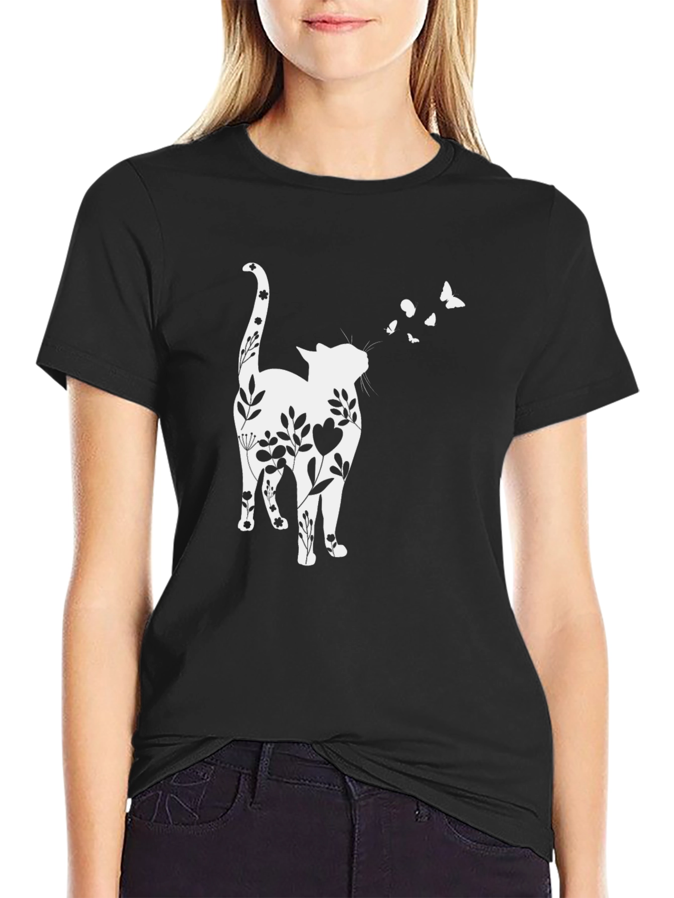 Floral Cat Butterfly T-Shirt