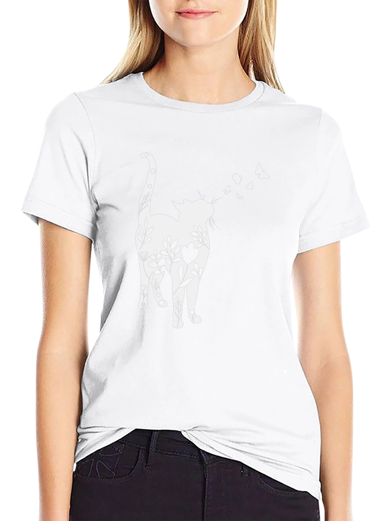 Floral Cat Butterfly T-Shirt