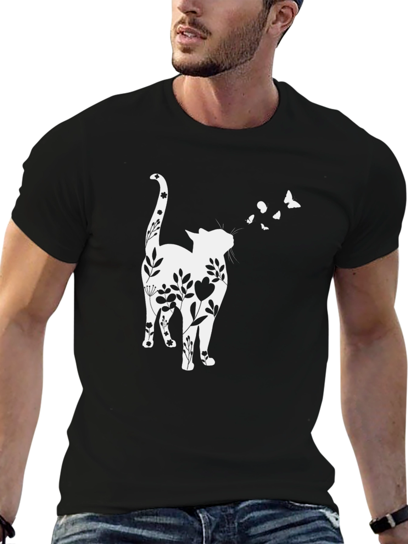 Floral Cat Butterfly T-Shirt