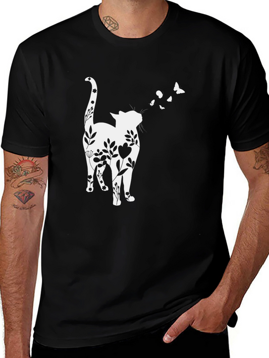 Floral Cat Butterfly T-Shirt
