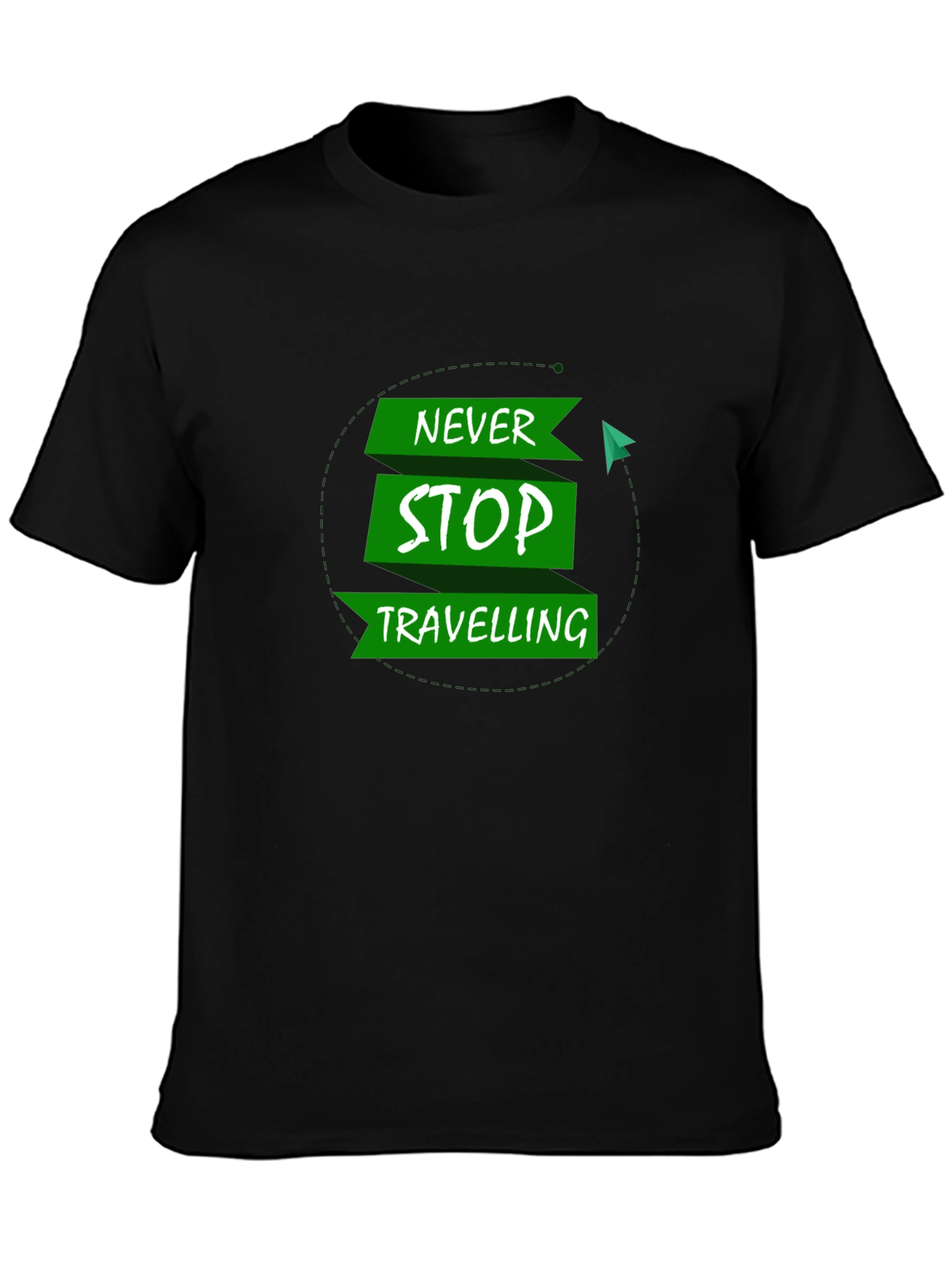 Never Stop Travelling Black T-Shirt