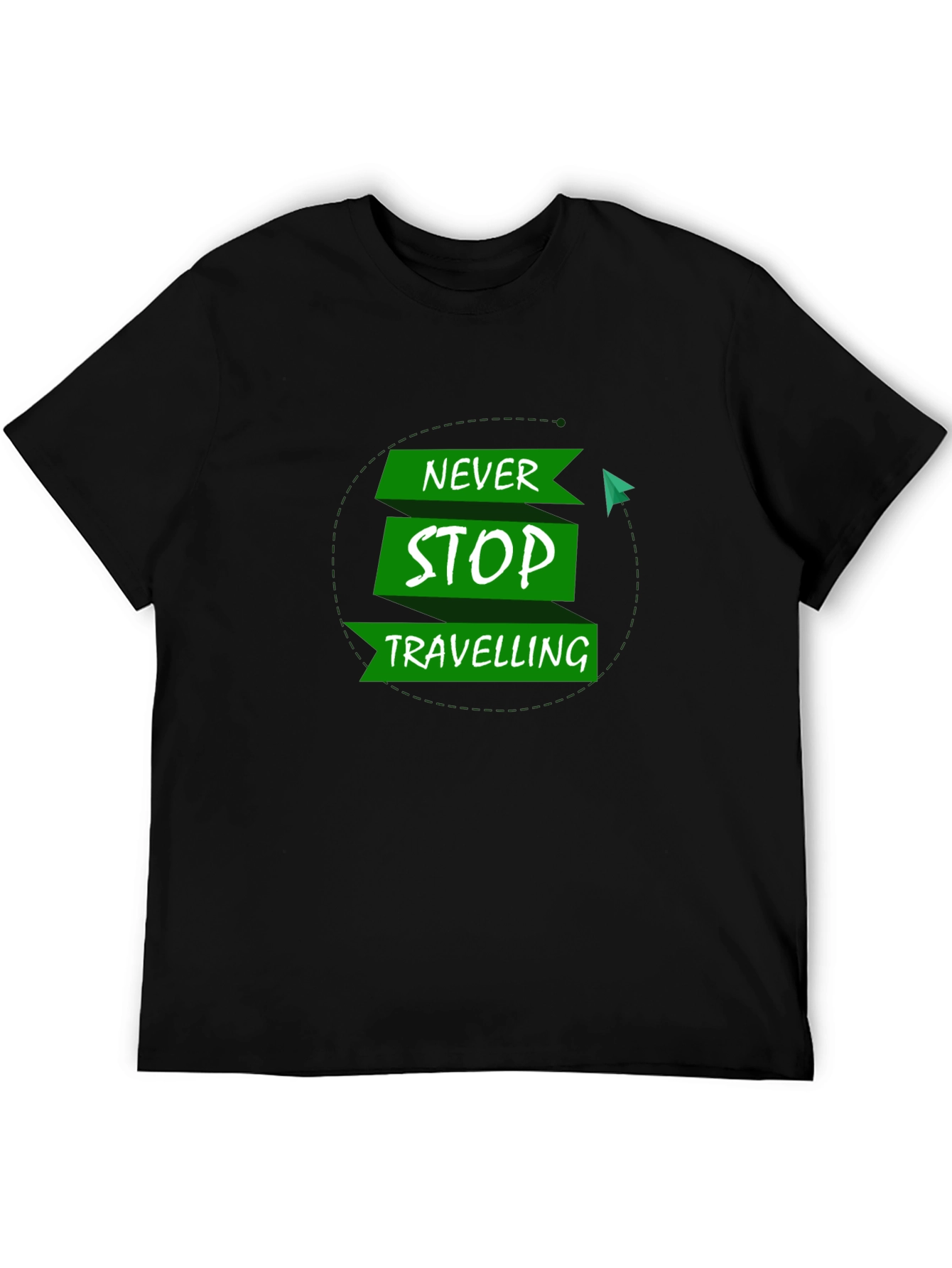 Never Stop Travelling Black T-Shirt