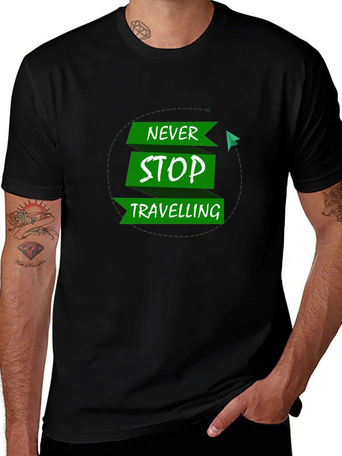 Never Stop Travelling Black T-Shirt