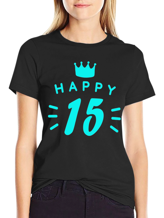 Happy 15th Birthday T-Shirt - Black Graphic Tee