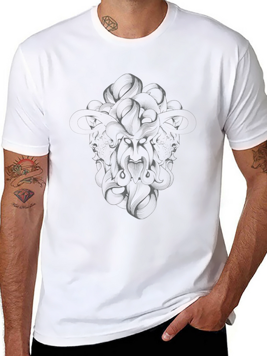 Abstract Medusa Graphic Tee - Black Cotton