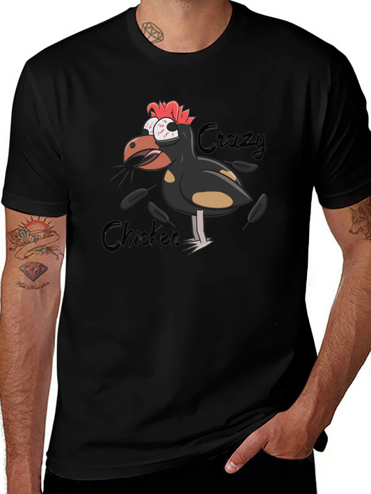 Crazy Chicken Graphic Tee - Black Cotton T-Shirt