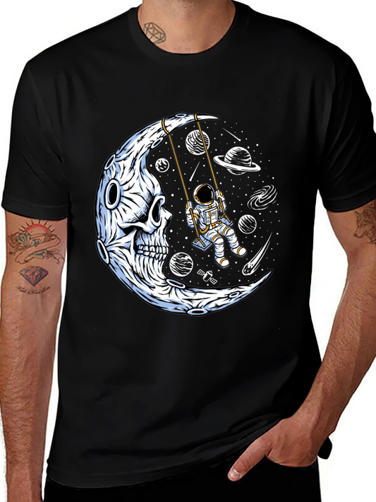 Astronaut Swing on Skull Moon Graphic Tee