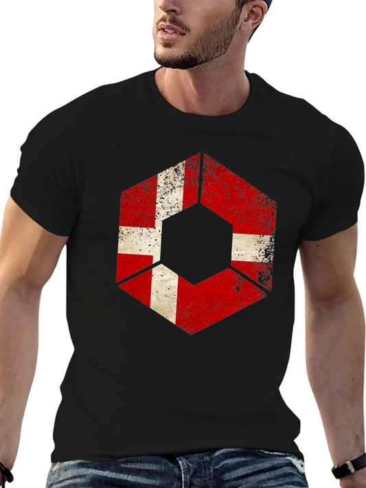 Distressed Hexagon Denmark Flag Graphic T-Shirt