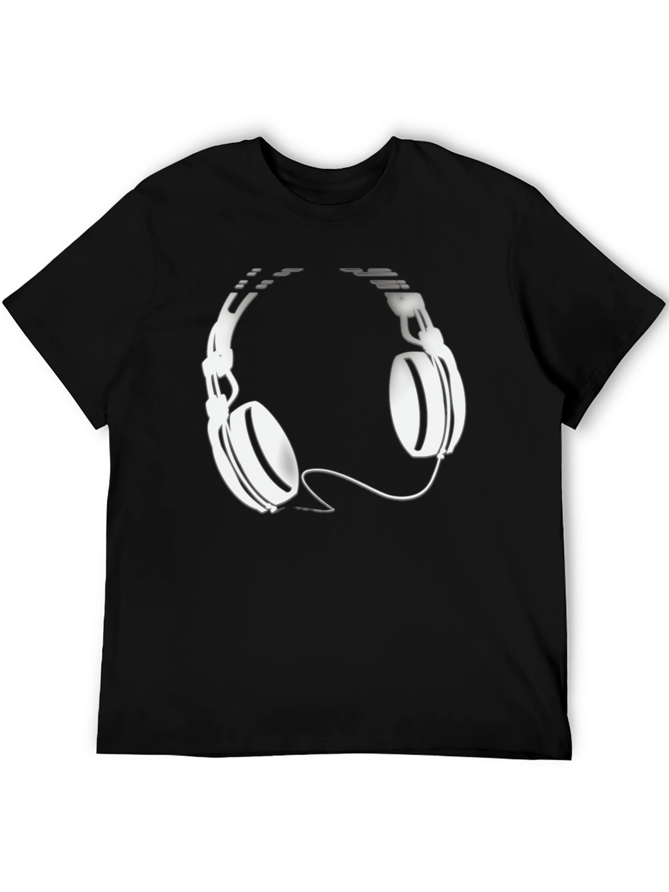 Black T-Shirt with Headphones Graphic